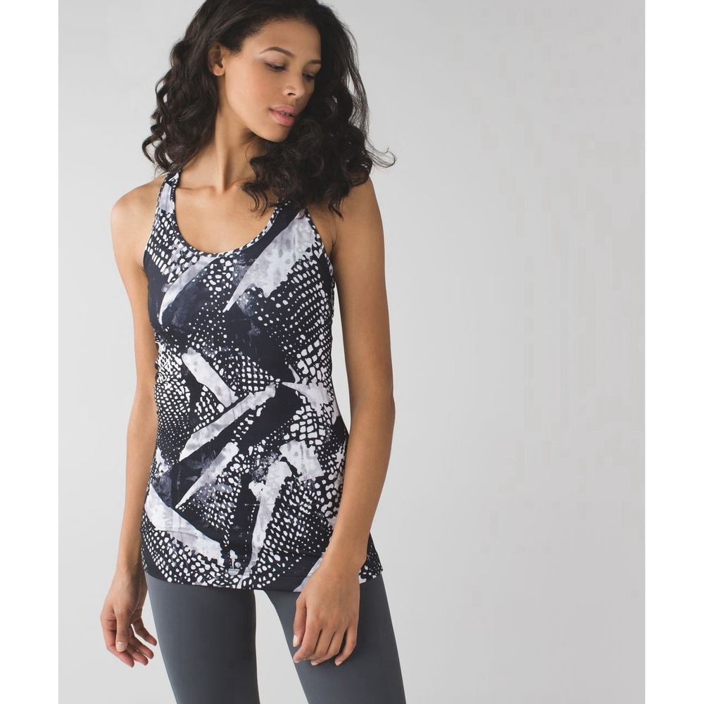 Lululemon Cool Racerback Static Mist White Black Athletic Tank Top